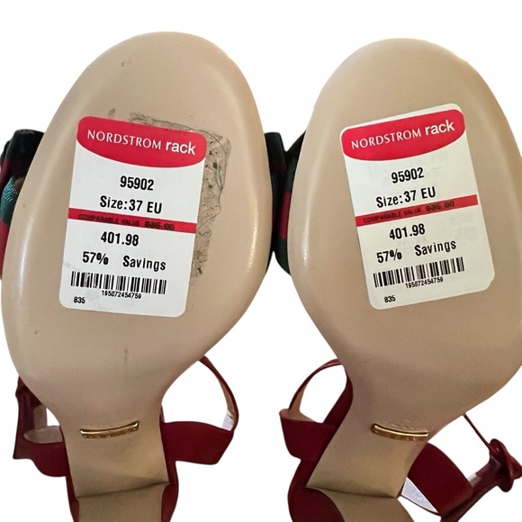 Authentic Red Gucci Web Silk Flower Bow Mid Sandals Size 37;new with tags - Picture 8 of 9